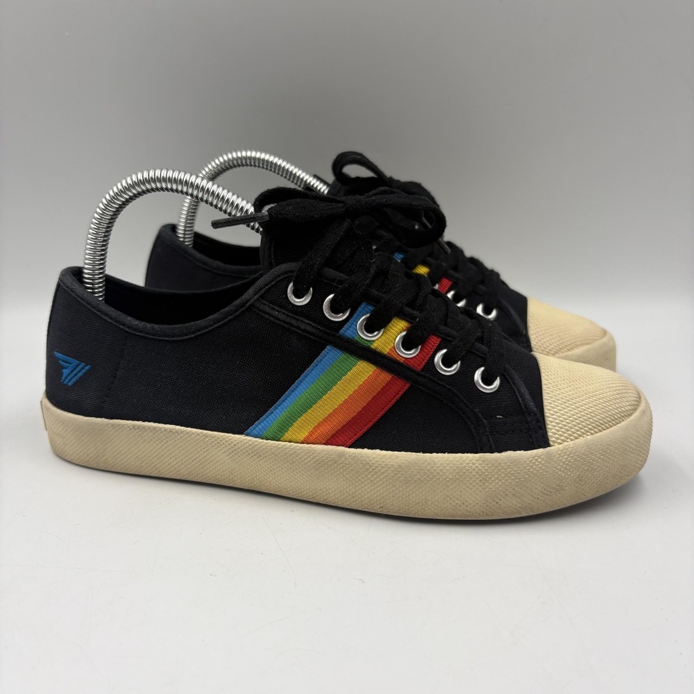 Gola Coaster Rainbow Shoes Womens Size 7 Black‎ Canvas Low Top Sneakers CLA671
